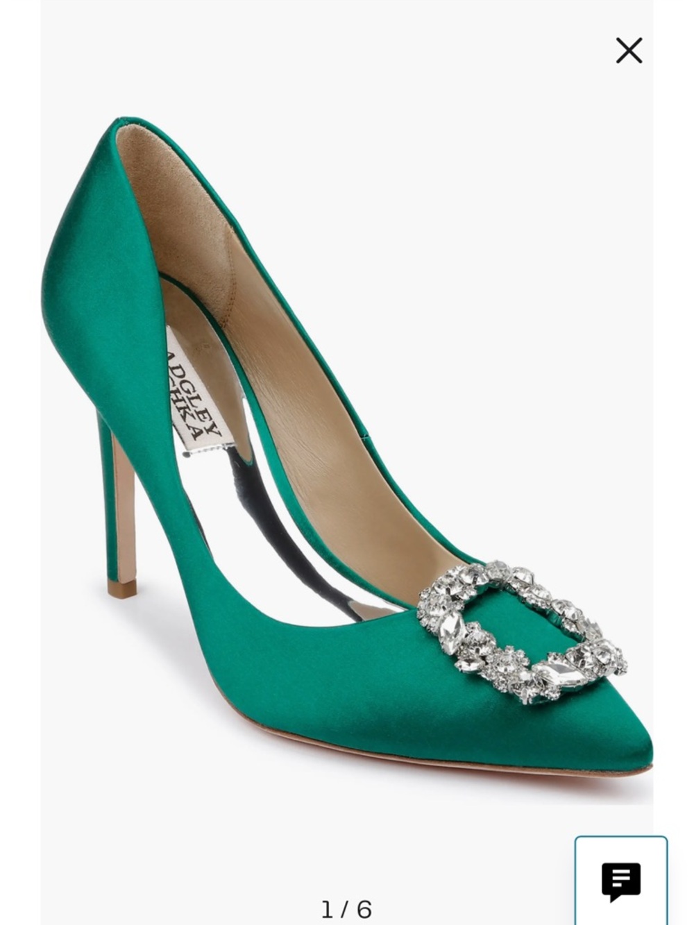 Badgley Mischka Emerald Satin Crystal-Embellished Pointed Pump